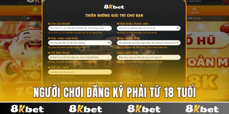 Người đăng ký chơi cá cược phải từ 18 tuổi trở lên